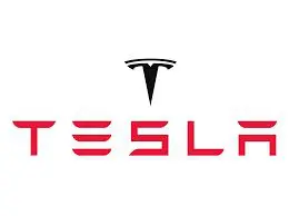 Tesla logo with red lettering