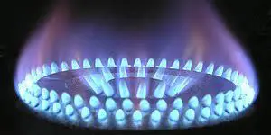 Lit gas burner close-up