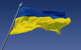 National flag of Ukraine flying high