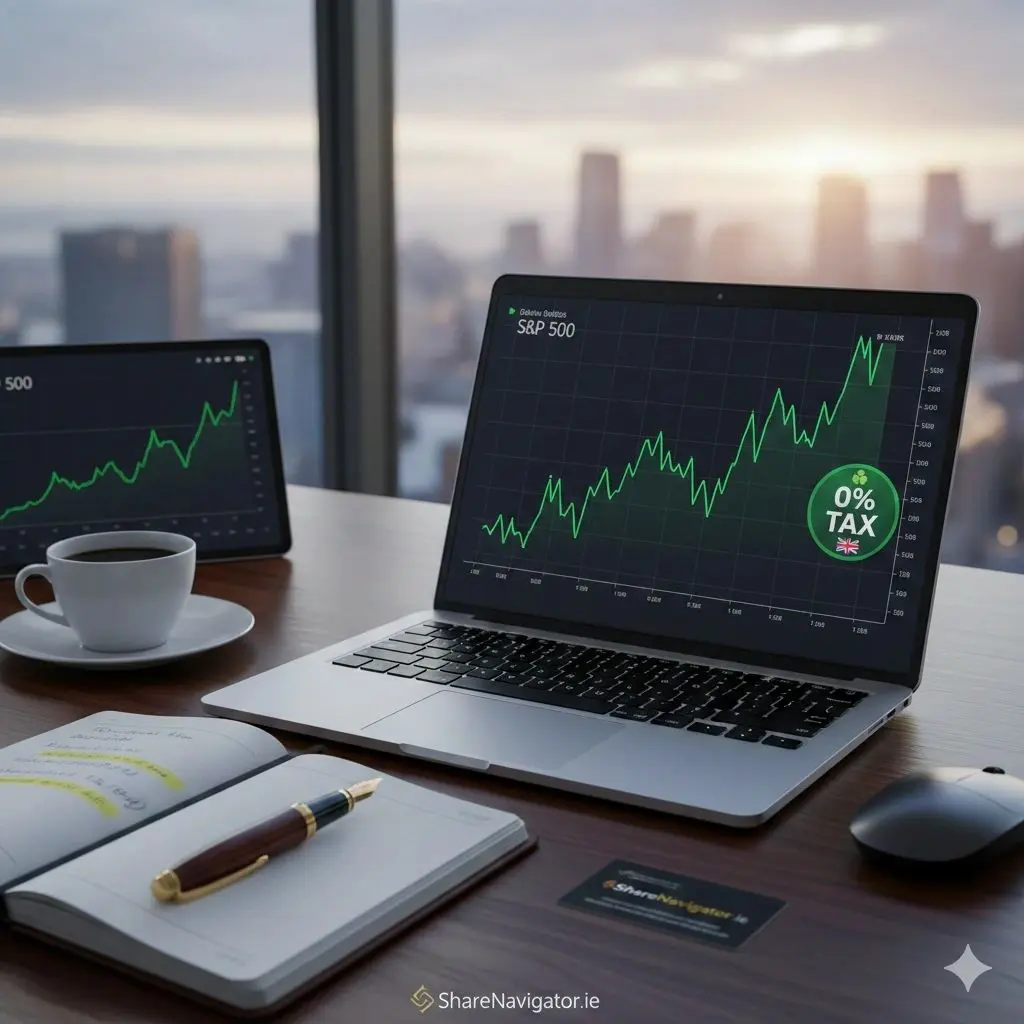 Office desk with financial charts