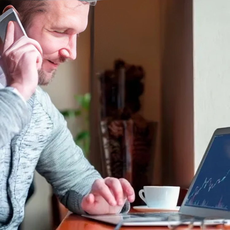 Individual working in cozy setting
